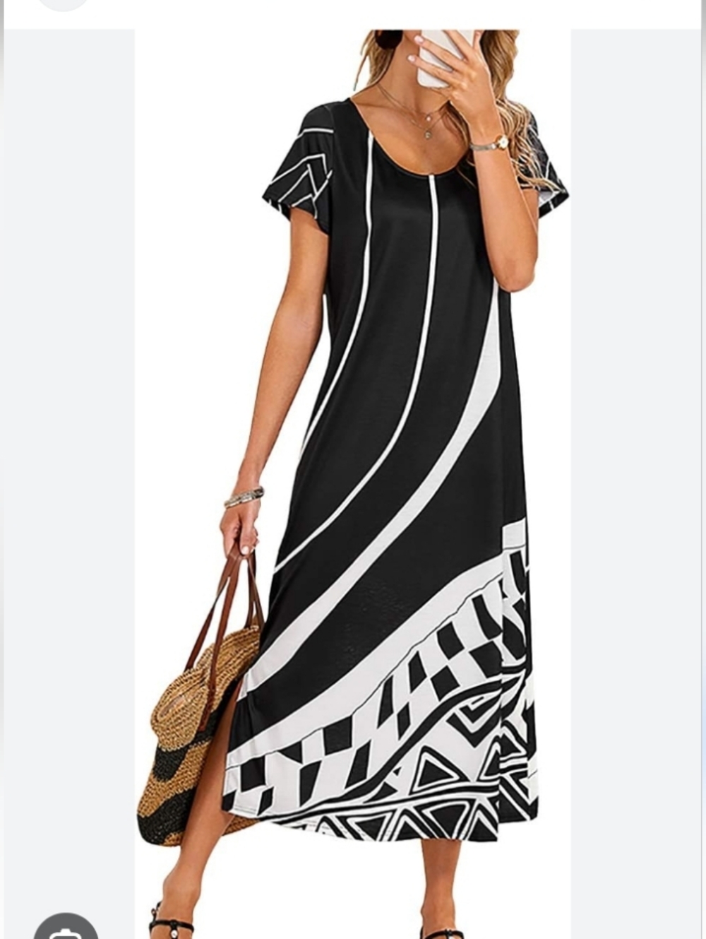 NWT Black & White Maxi Dress— Scoop Neck Summer Boho Style SIze XL
